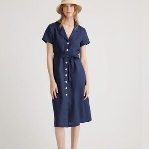 QUINCE Navy Blue 100% European Linen Button Down Dress size M NWT